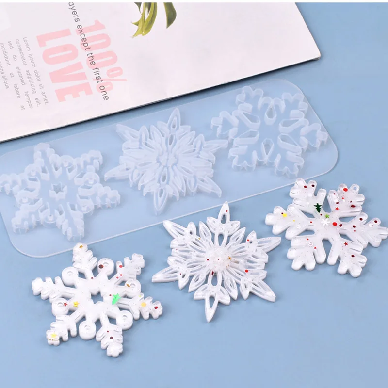 

DIY multi snowflake mould triple snowflake Tag Pendant Jewelry drop mold Christmas Day silicone mold