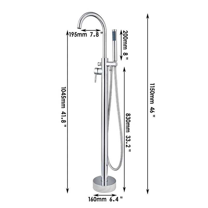 Chrome Floor Shower YANKSMART кран для ванной комнаты, набор с ручным душевым, напольный, с одним держателем, двойной контроль, набор, кран для холодной и горячей воды, смесители - Цвет: Chrome Floor Shower