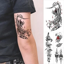 Scorpion Temporary Tattoo Sticker Cool Mechanical Skull Snake Death Scythe Black Tatoo Wrist Hand Men Women Glitter Tattoos Kids