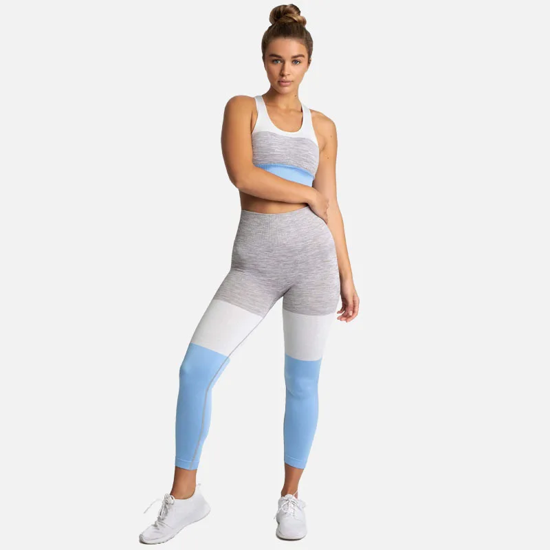 

NORMOV Seamless Suit Women Hollow Sleeveless Patchwork Fitness Push Up Bra Set Female Elastic High Waist Two-Piece Set Workout