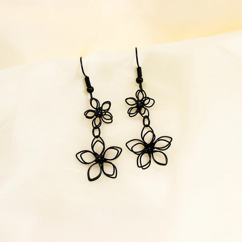 Vintage Black Forest Flower Big Hollow cherry blossoms Earrings for Women Korean Exaggerated Temperament Gothic Accessories