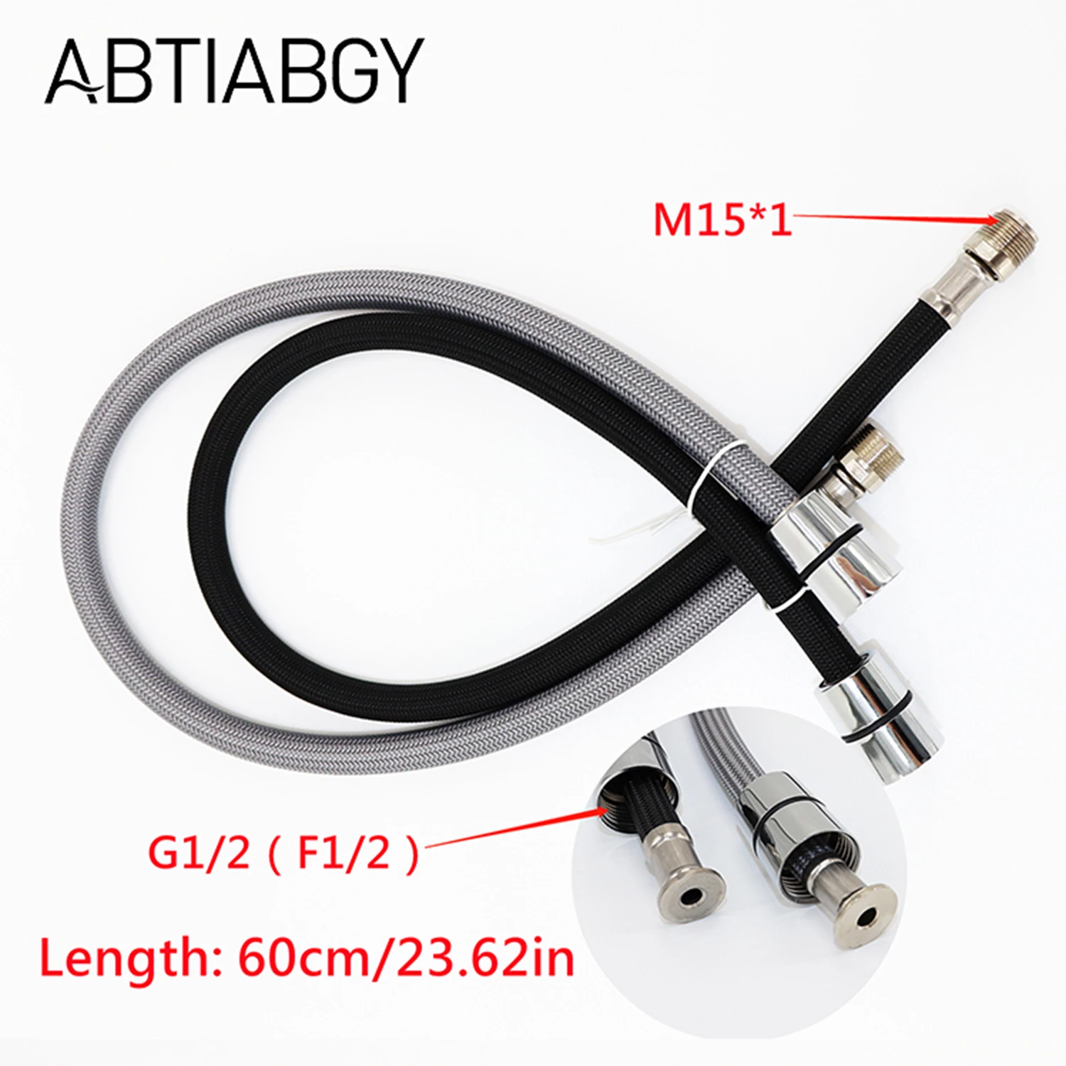 60cm F1/2 M15*1 Pull Out Faucet Hose Nylon Braided Flexible Water Hose