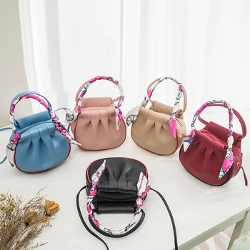 

Sling Bag for Women New Round Designer Shoulder Bag Ribbon Scarf Handbag High Quality PU Leather Messenger Bag Coin Purse