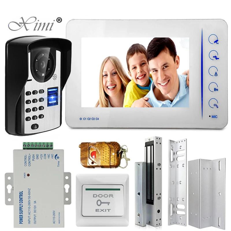 

Fingerprint Video Door Phone Doorbell Intercom System Wired 7'' Monitor Support Talking Unlock 420TVL for Home Office Security
