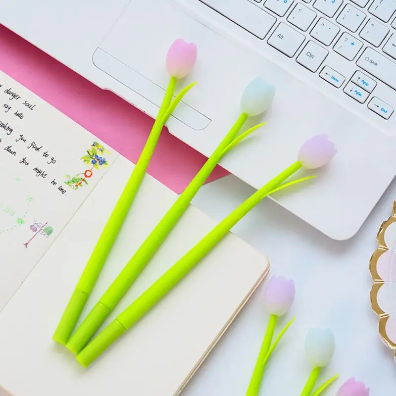 Креативные креативные канцелярские принадлежности гелевая ручка светильник ощущение тюльпана милый мягкий силиконовый черный 0,5 мм быстросохнущая офисная гелевая ручка для подписи