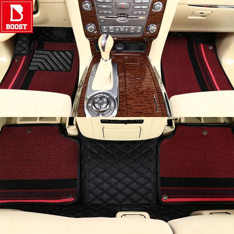 Boost автомобильные коврики для Nissan Murano Qashqai March Safari Patrdl Terrand Wingroad водонепроницаемые автомобильные накладки - Название цвета: Black Red