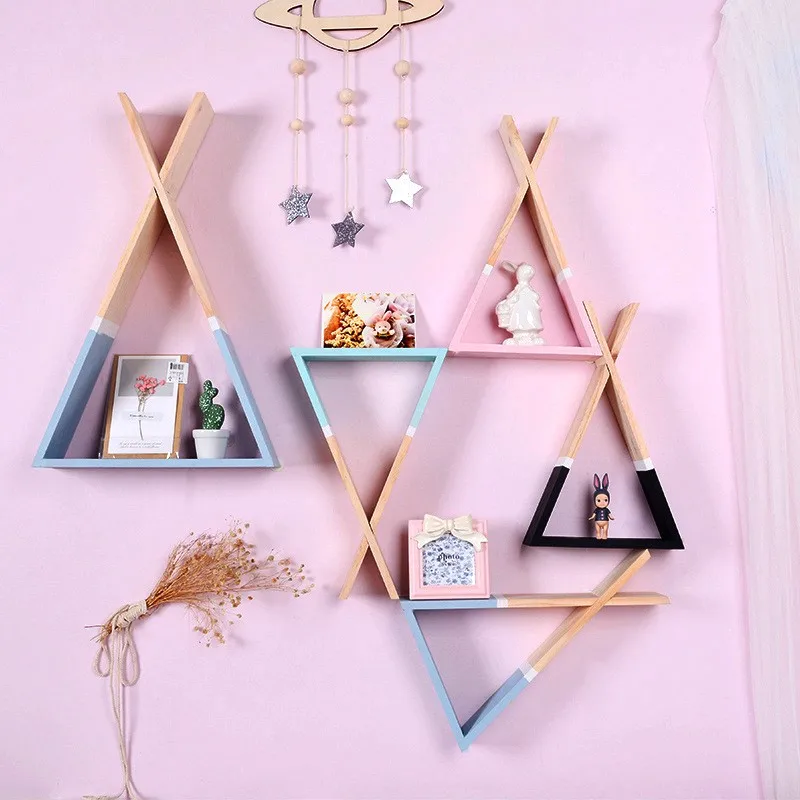 

Nordic Style Wooden Decoration Storage Rack Livingroom DIY Wall Hanging Practical Shelves Books Toy Flower Organizer Holders