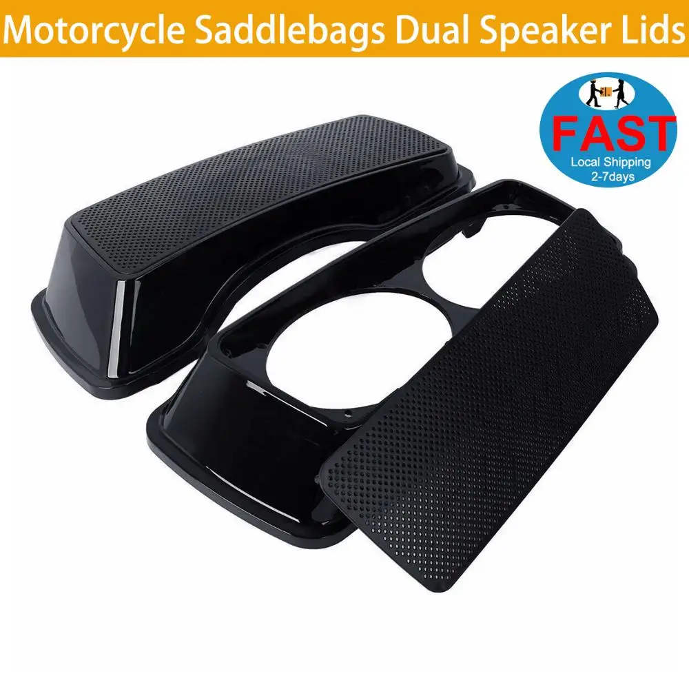 

Motorcycle Saddlebags Dual Speaker Lids Saddlebags Speaker Cover 6"x 9" For 93-13 Harley Electra Glide Road Black