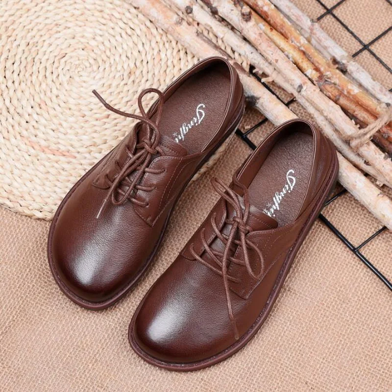 Fashion Vintage Handmade Shoes Women Flats Genuine Leather Soft Bottom Women Shoes Soft Comfortable Casual Shoes Woman Loafers