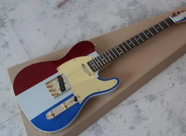 

free shipping China Custom Guitar High Quality Musical Instrument Red, white and blue tricolor electric guitar 10yue
