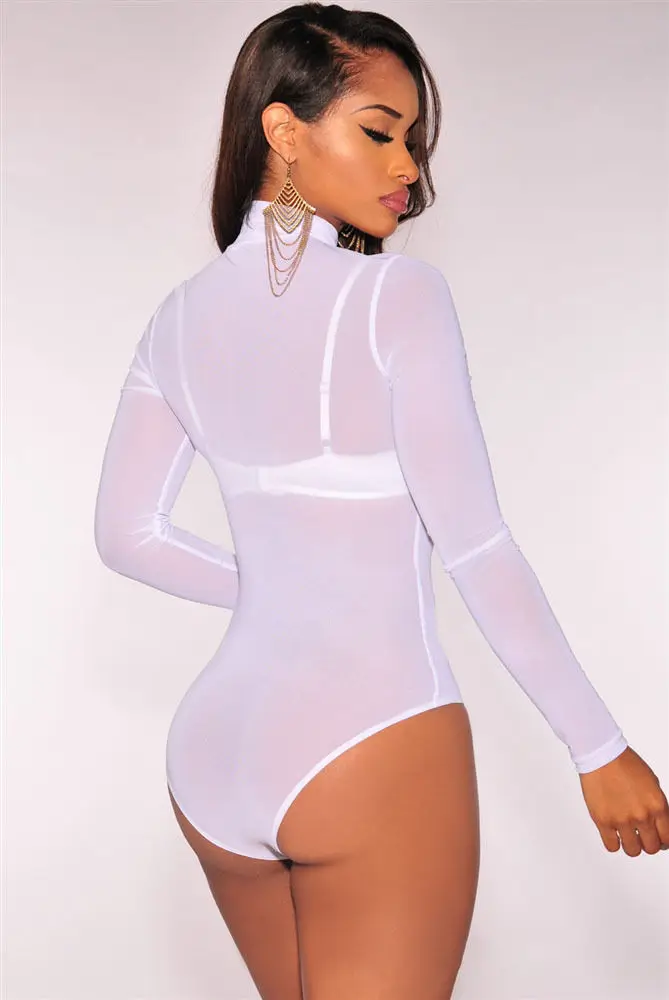 Sexy Women Long Sleeve Sheer Mesh 