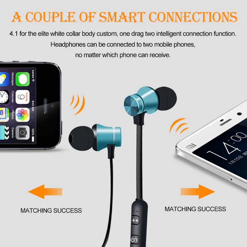 Bluetooth наушники беспроводные металлические спортивные с защитой от пота