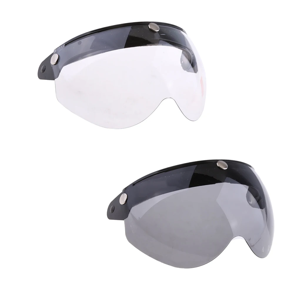 2 Pack Half Face Motorcycle Helmet Visor 3-Snap Lens Shield for Motorcycle Helmets Repair Parts,  Clear+Grey
