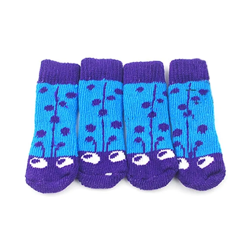 Blue Мода Собака Носки с рисунком кота Нескользящие Pet обувь удобные для маленьких собак, а так же собак средних и больших размеров, Носки с рисунком кота прочный домашних животных 4 шт./компл - Цвет: Blue