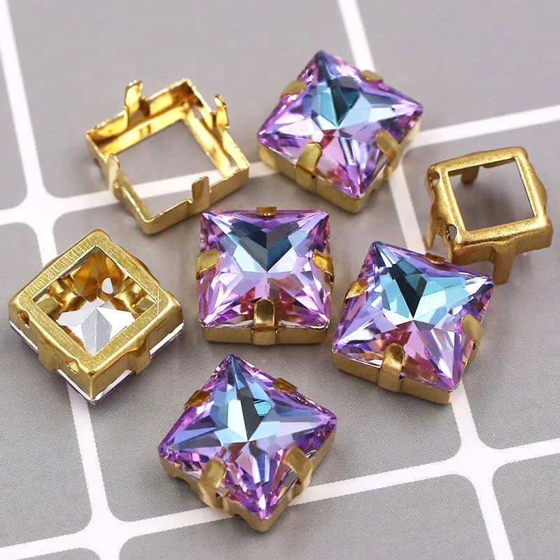 Purple light Новое поступление K9 стеклянных кристаллов квадратной формы с золотым основанием полые Когти для свадебного украшения/платья - Цвет: Purple light