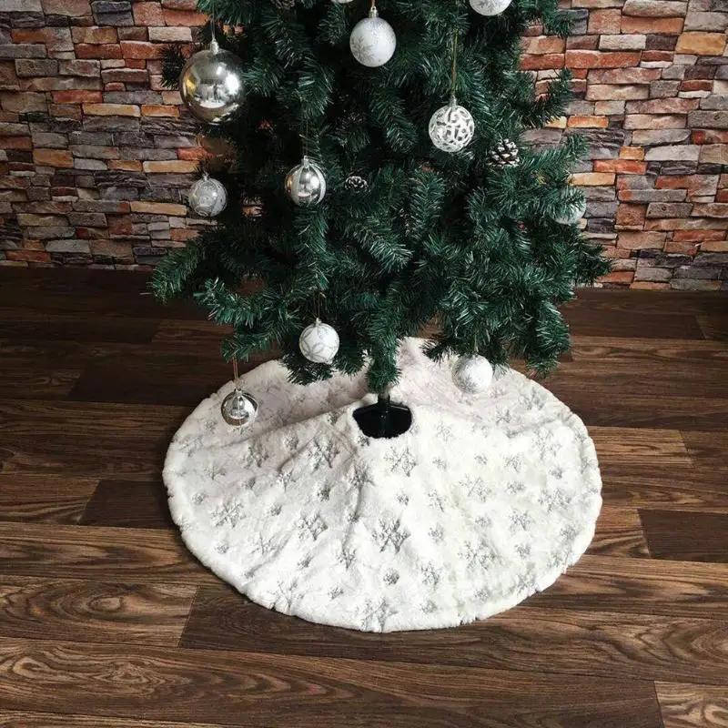 

90cm 122cm Christmas Tree Skirt with Embroidered Snowflake Home Party Decor