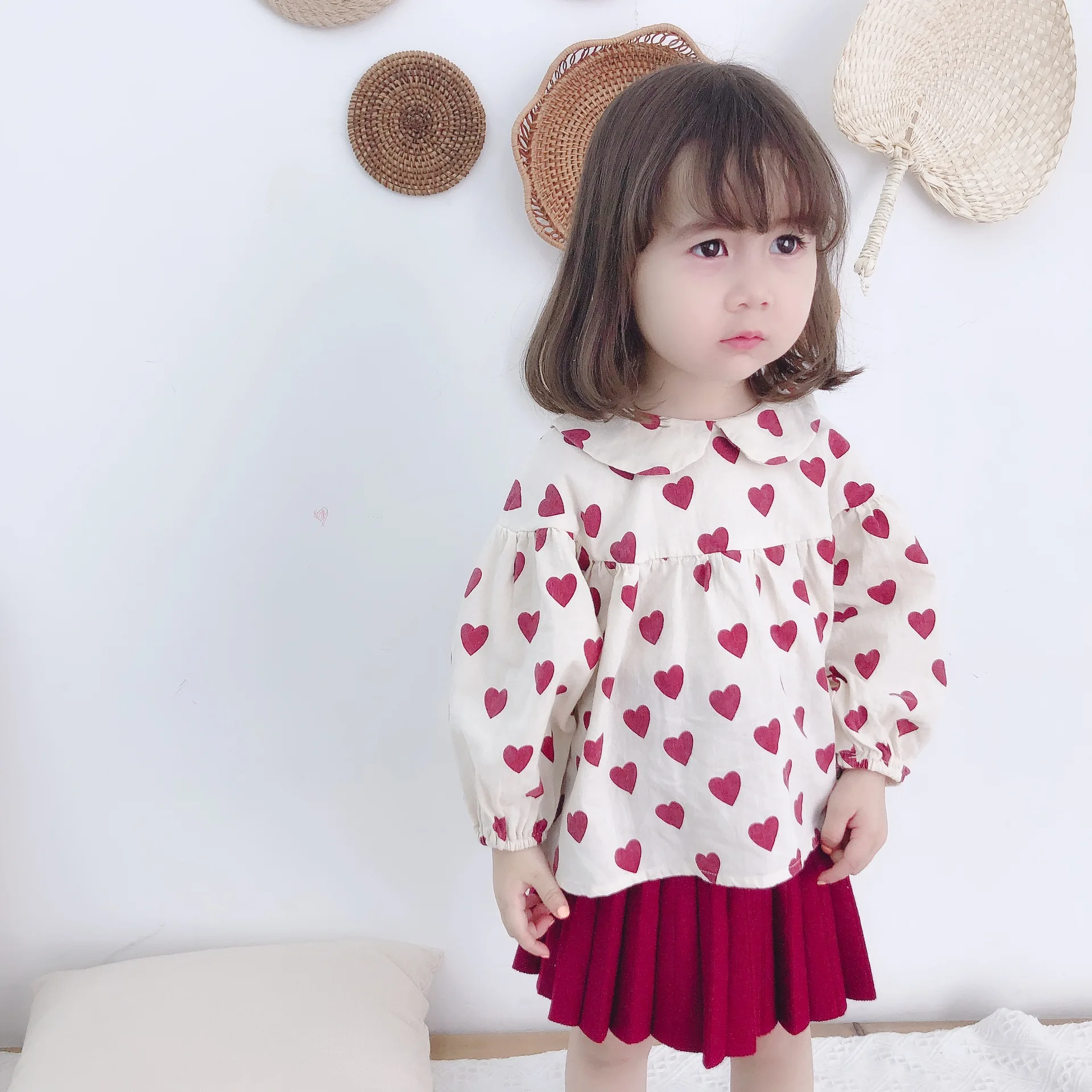 Sodawn/Новинка года; Осенняя Блузка для девочек; любящая рубашка; топ с кукольным воротником для девочек; модная летняя детская одежда с длинными рукавами; 2-6Y