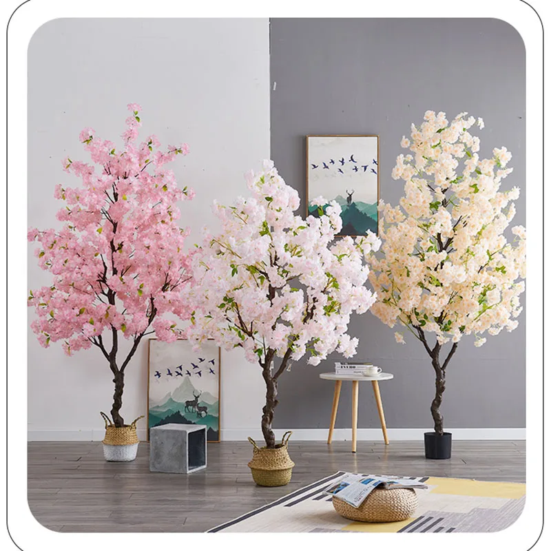 

100cm Artificial Fake Sakura Tree Interior Plant Bonsai Decor LivingRoom Decoration Pink Fake Plants With Pot Simulation Flowers