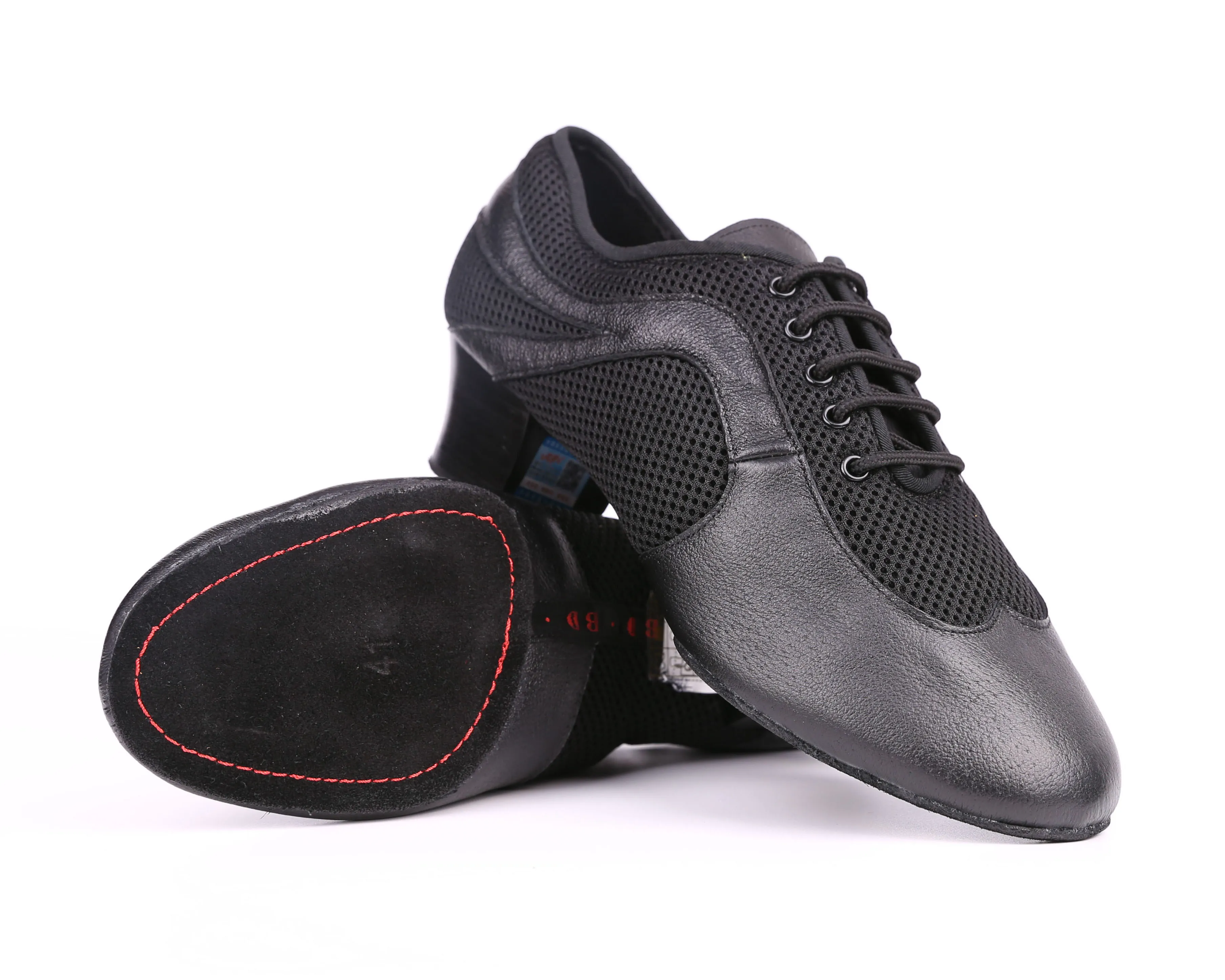 Men Latin Dance Shoes Genuine Leather Elastic Mesh BD 468 Split Sole Dancing Shoes Standard Dance salsa