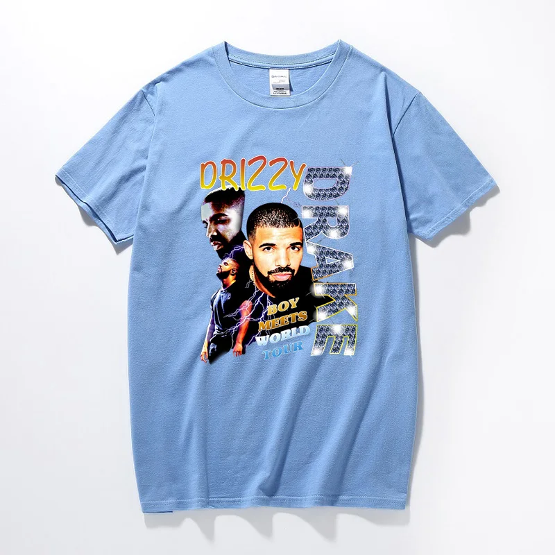 Drizzy Drake Boy Meets World Tour Мужская футболка Новая летняя футболка в стиле хип-хоп Camisetas Hombre уличная хлопковая футболка с короткими рукавами - Цвет: Небесно-голубой