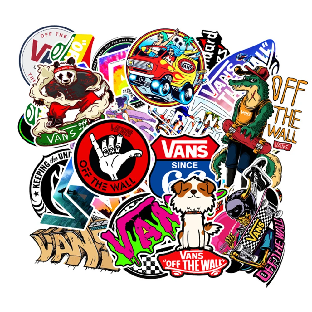100 шт./лот, модные наклейки из ПВХ с логотипом Vans от стены, детские игрушки, декор для автомобиля, ноутбука, телефона, багажника, гитары, велосипеда