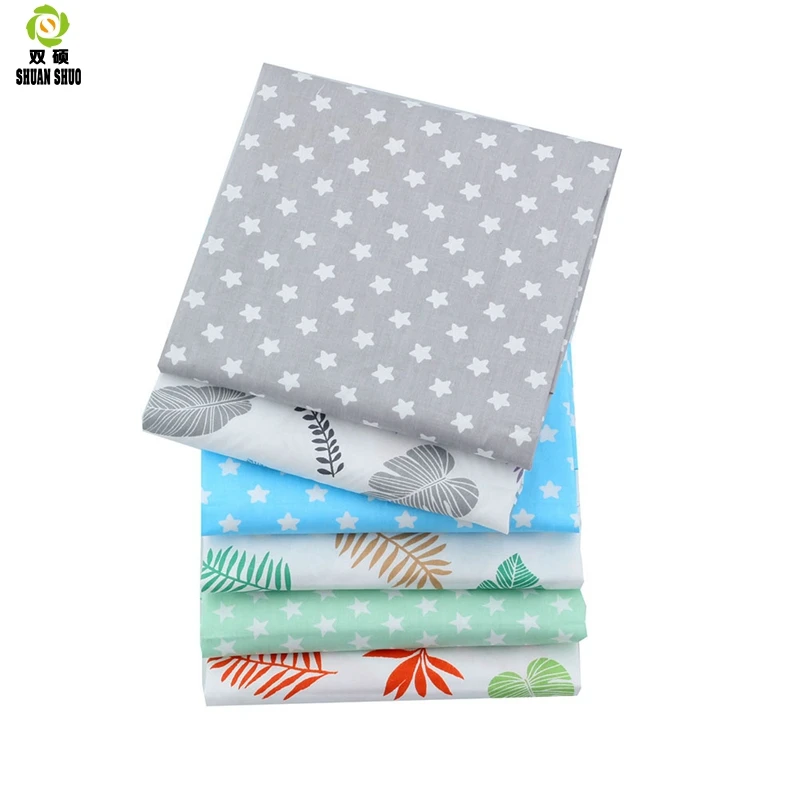 Shuanshuo 6pcs/lot Leaves Printed Twill Cotton Fabric,Patchwork Cloth For DIY Quilting Sewing Baby&Children Sheets Dress