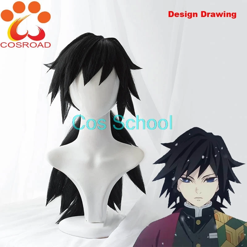 Cosroad Demon Slayer Kimetsu no Yaiba Tomioka Giyuu парики для косплея черный конский хвост длинные