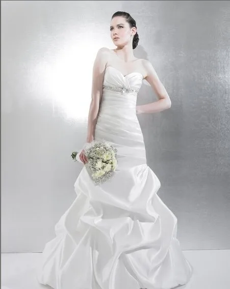 

free shpping Satin mermaid pick-ups Sweetheart custom drop waist train crystals gems rhinestone glass seed beads wedding dress