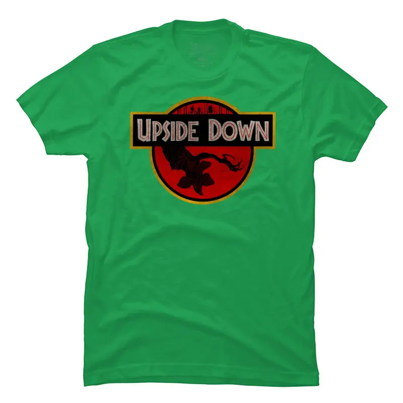 UpsideDownStrangerThingsJurassicPark Pure Cotton Tops Shirt for Men Summer T Shirts Prevalent O Neck Tops Shirts Short Sleeve UpsideDownStrangerThingsJurassicPark green