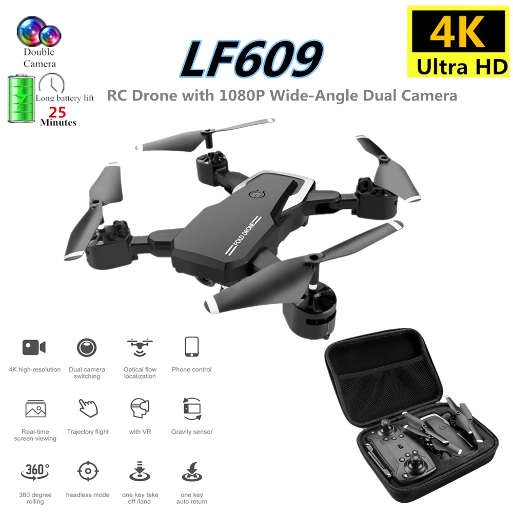 Дрон LF609 с камерой 4K HD складной Квадрокоптер удержанием высоты время полета 18-25