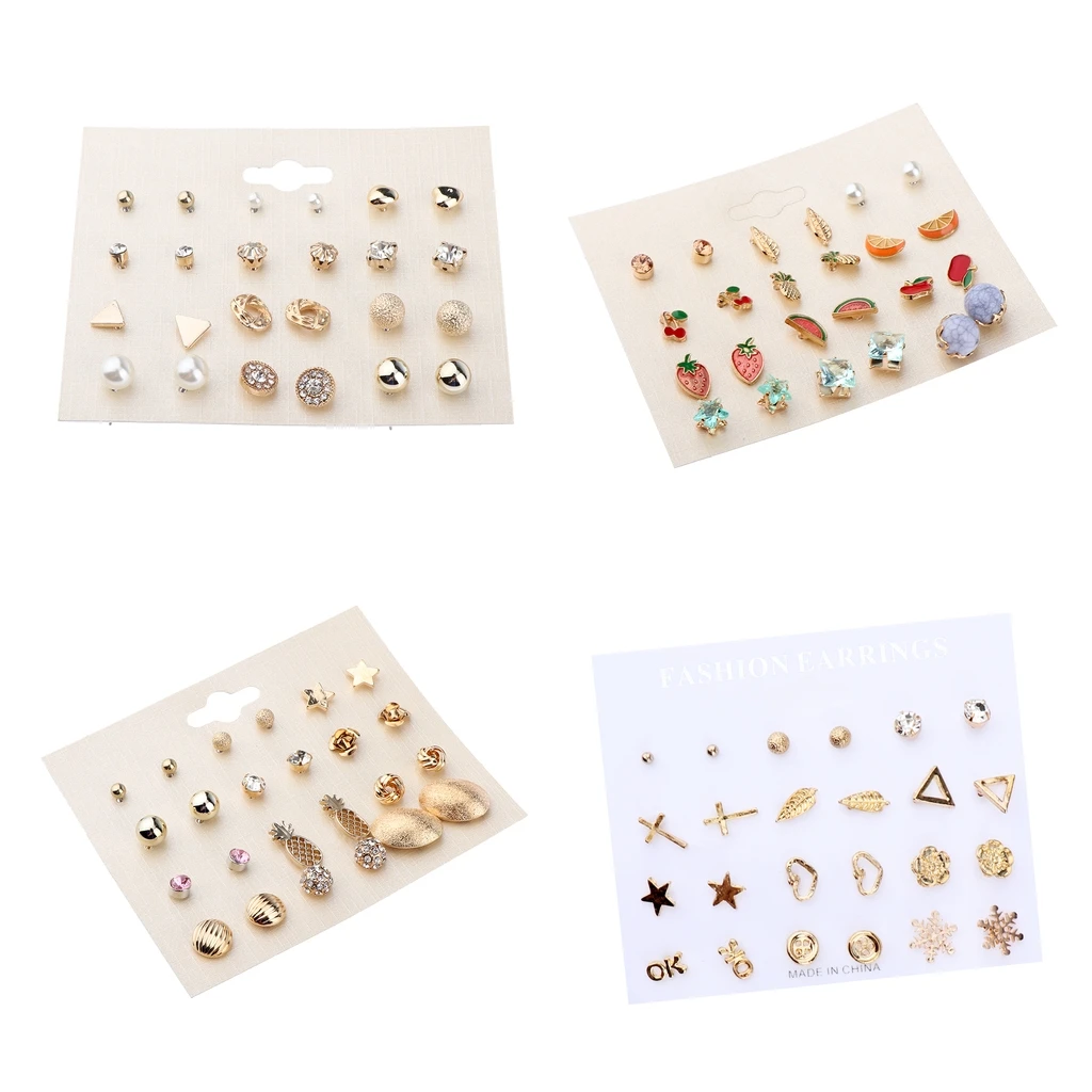 12 Pairs Women Girl Cute Fruit Earrings Pineapple Cherry Stud Earrings Set