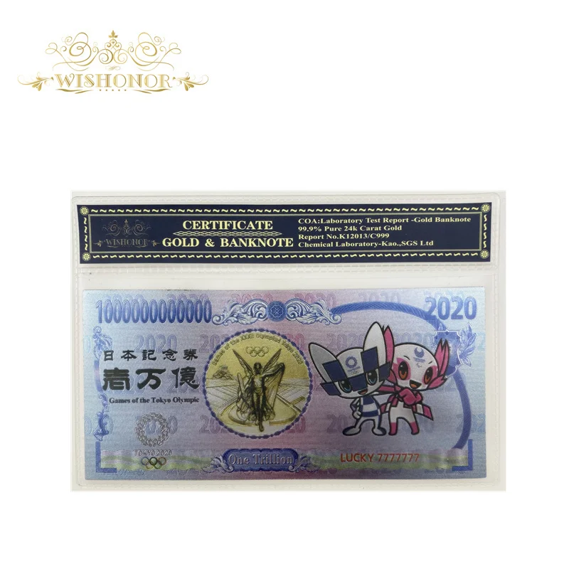 

New Products For Japan Tokyo 2020 Olympic Gold Banknote in 24 Gold Plated World Currency Bill Note Fake Money with Plastic Case