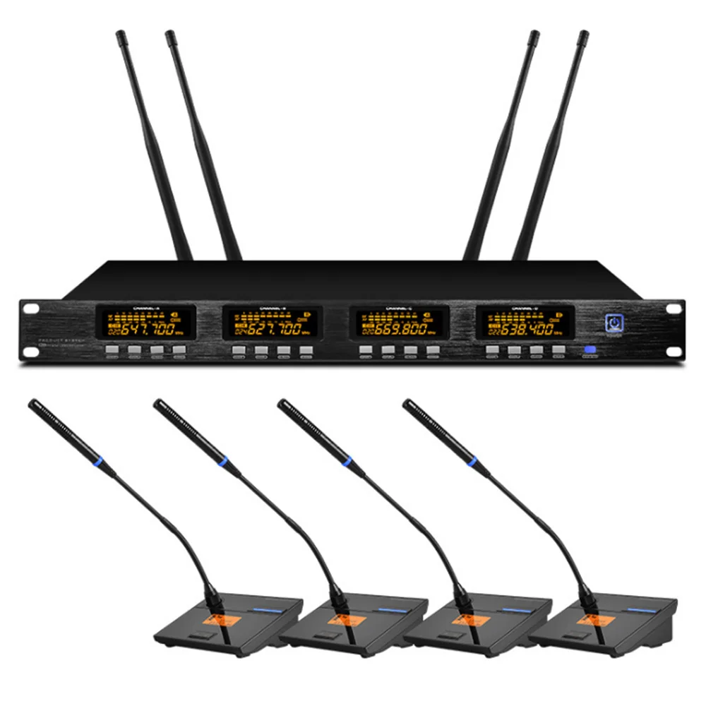 Профессиональный UHF четырехканальный конференц-микрофон большой и маленький