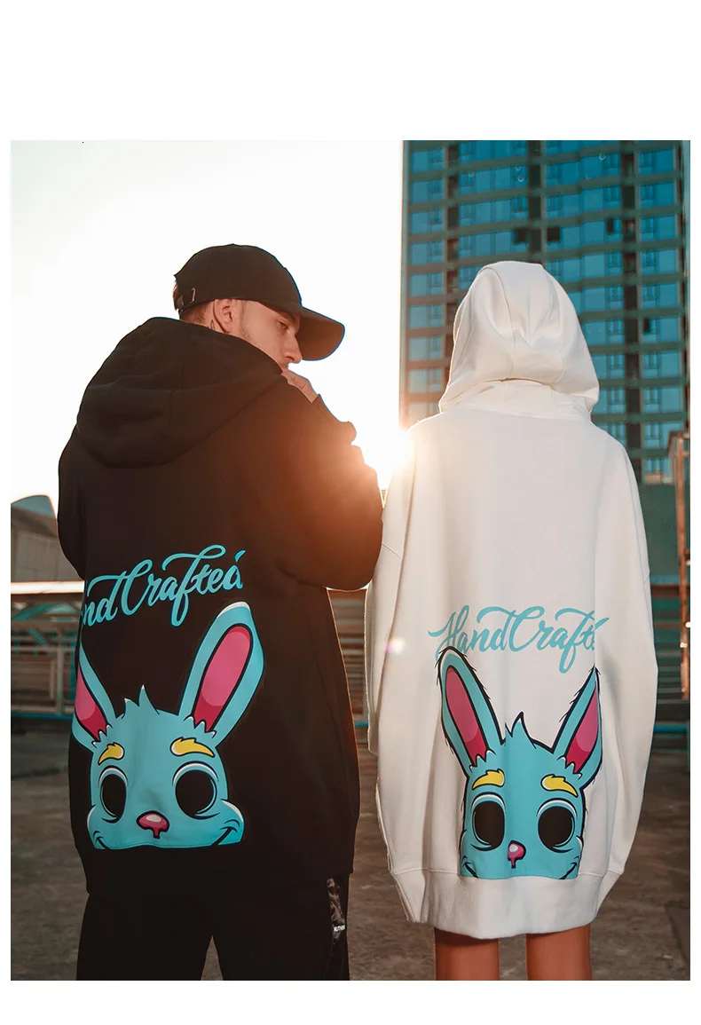 WHOHOLL Мужские Женские Унисекс Свободные толстовки мужские пары Kawaii печать толстовка с кроликом милый мультфильм Толстовка Пуловер