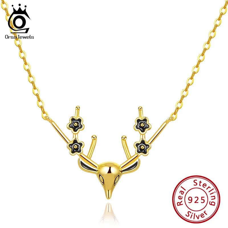 ORSA JEWELS S925 Рождество висячее украшение с оленем Цепочки и ожерелья Наряжаться вечерние Стерлинговое Серебро Циркон в форме сердца цветы кулон Для женщин, хорошее ювелирное изделие, SN165