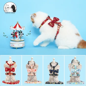 

Bow Pet Cat Set Harness Japan No Pull Adjustable Dog Cat Leash Vest Classic Running Leash Strap Belt for Small and Medium Cats