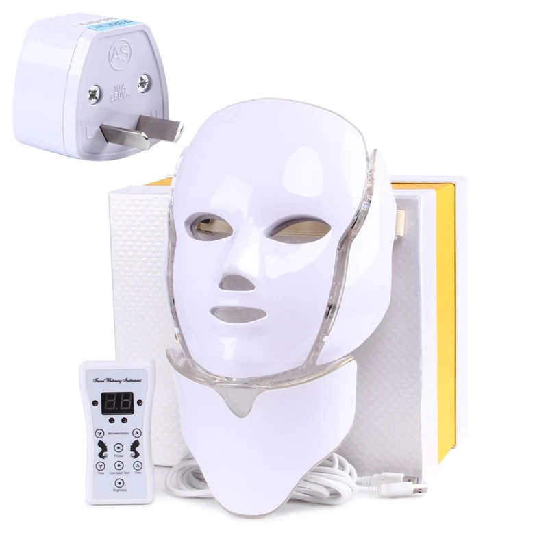 Darsonval 7 цветов Led маска для лица и шеи лица PDT светодиодный светильник фотонная фототерапия устройство отбеливание морщин и акне уход за кожей - Цвет: AU Plug