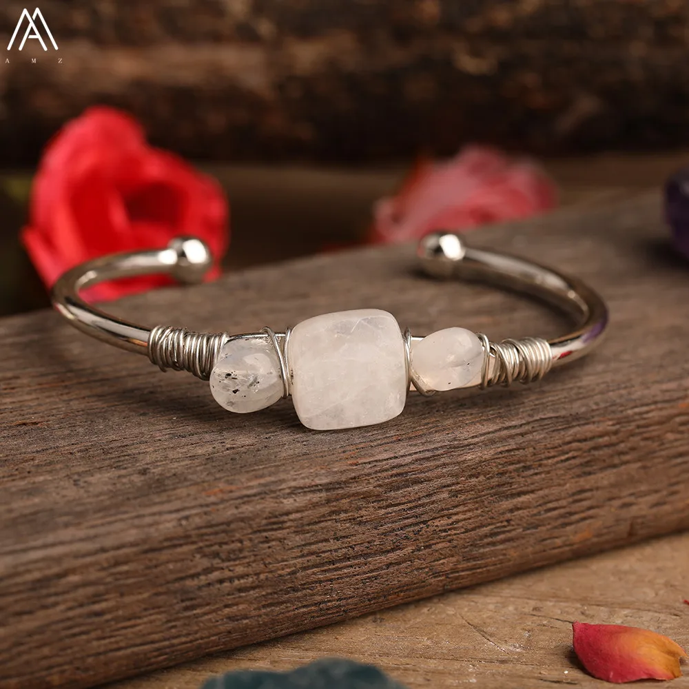 Natural Quartz Stone Beads Gold Bracelets Women Citrines Roses Quartz Chip Beads Open Cuff Bangles Bracelets Friendship Jewelry silver bangle bracelets