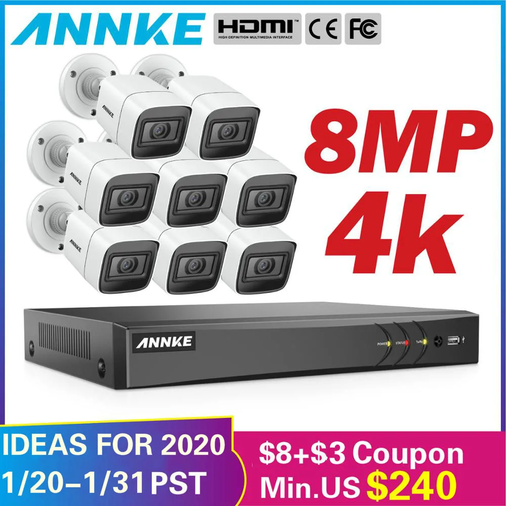 Tanie ANNKE 4K HD ultra przejrzysty System bezpieczeństwa wideo 8CH H.265 + DVR z 4X8X8 MP IR zewnętrzna kamera monitorująca CCTV odporna na warunki atmosferyczne