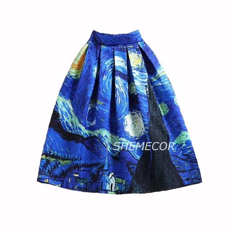 SHEMECOR, Новинка осени, Женская плиссированная юбка Хепберн в ретро стиле с разноцветными радужными полосками и геометрическим принтом, высокая талия