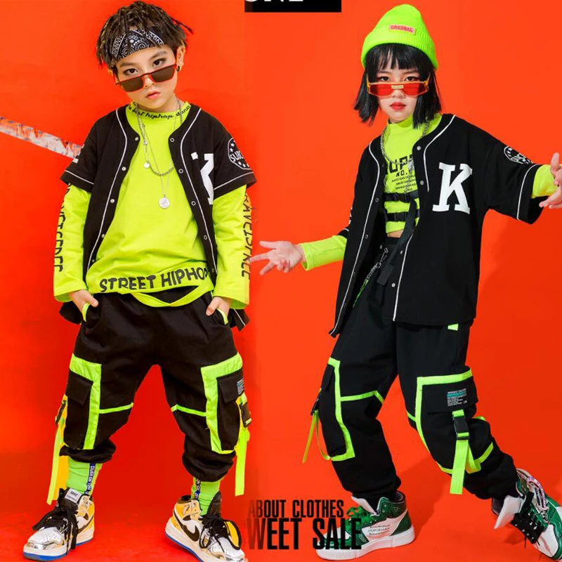 Kids Performance Hip Hop dancing Outfits Crop Tops Street wear Cargo Pants Girls Boys Jazz Dance Wear Costumes Concert Outfits