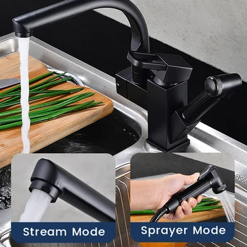 อ่างล้างจานในครัวก๊อกน้ำสีดำยืดหยุ่นได้แบบดึงออกได้ก๊อกน้ำสปริงก๊อกน้ำสำหรับห้องครัวเย็นก๊อกน้ำเงินโครเมี่ยม 2