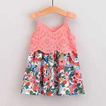 

Girls Dress 2020 Summer V-Neck Lace Sleeveless Floral Printed Princess Dress Kids Dresses For Girl Baby Girl Colotes 6M-4Y