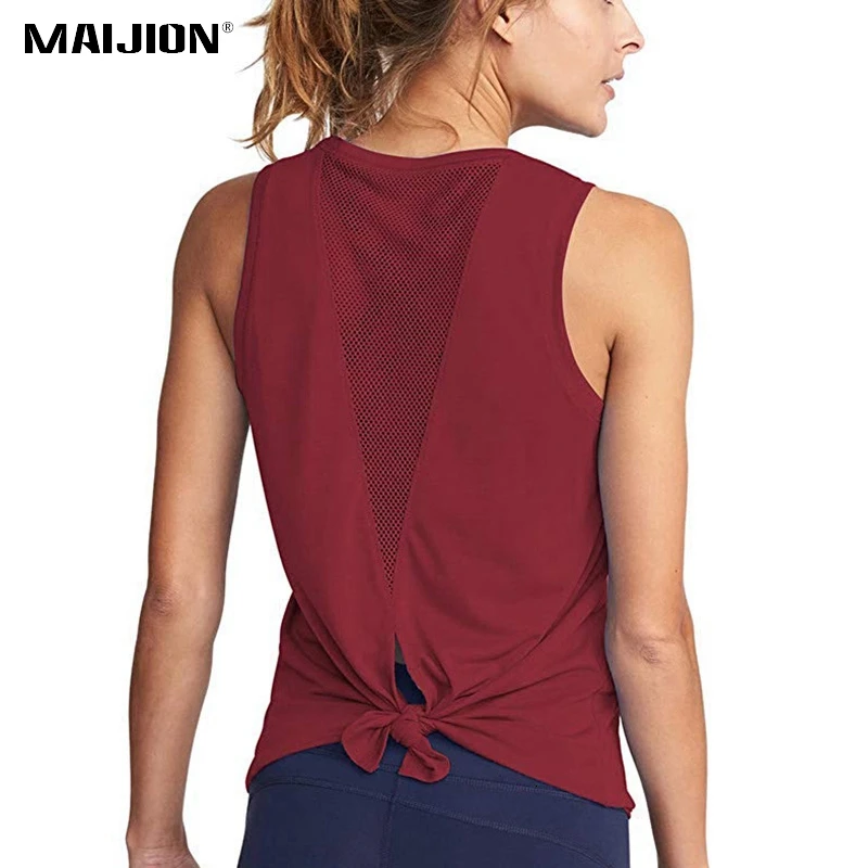 

MAIJION Women Yoga Tank Tops Sexy Mesh Back Fitness Yoga Shirts Sleeveless Workout Running T Shirt Quick Dry Sports Vest Ladies