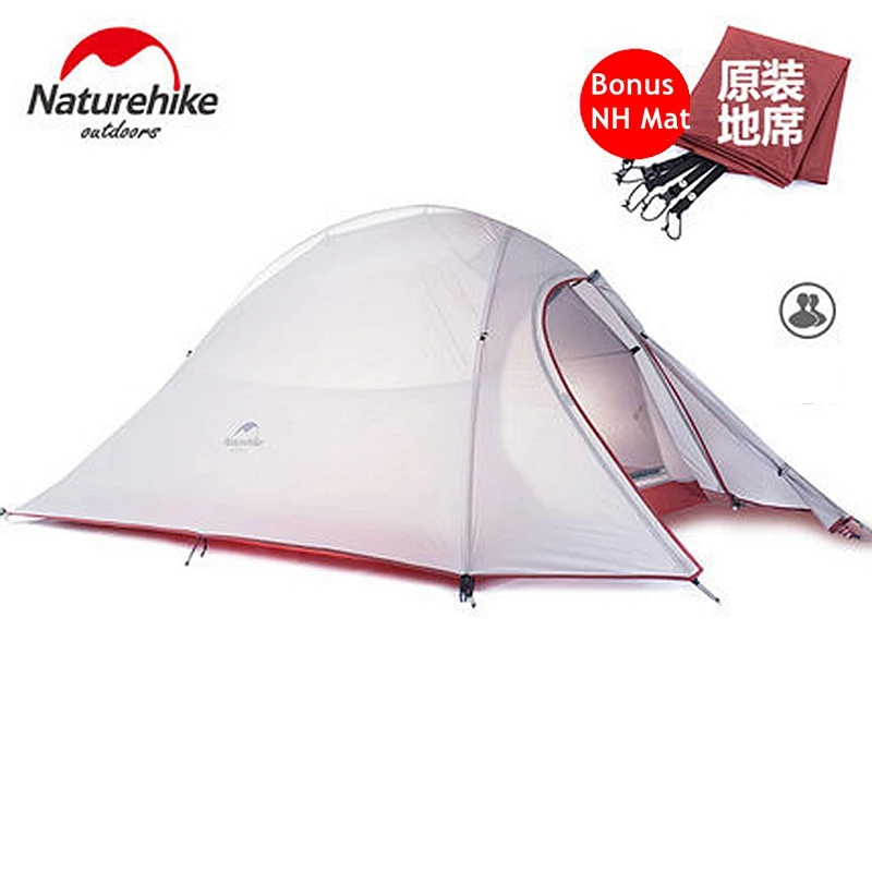 Naturehike Tent 20D Silicone Fabric Ultralight Double Layers Aluminum Rod Camping Tent 2 Person 1.2KG 3 Season With 2 Person Mat