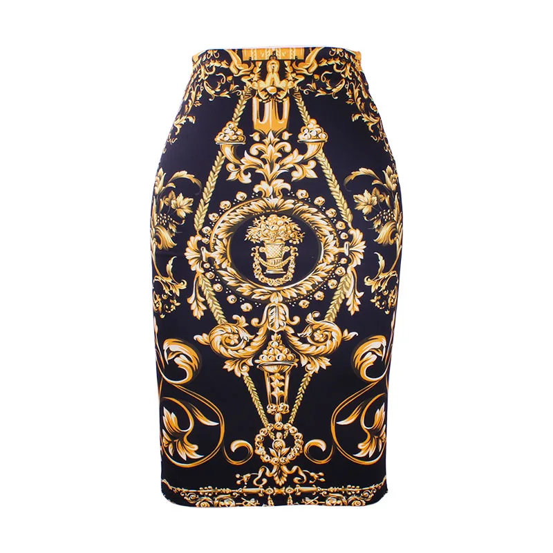 Великолепная Золотая Цветочная Женская юбка-карандаш с единорогом, S-4XL, fasihon, женские миди-штаны, плюс размер, облегающая низкая цена - Цвет: WWP0072