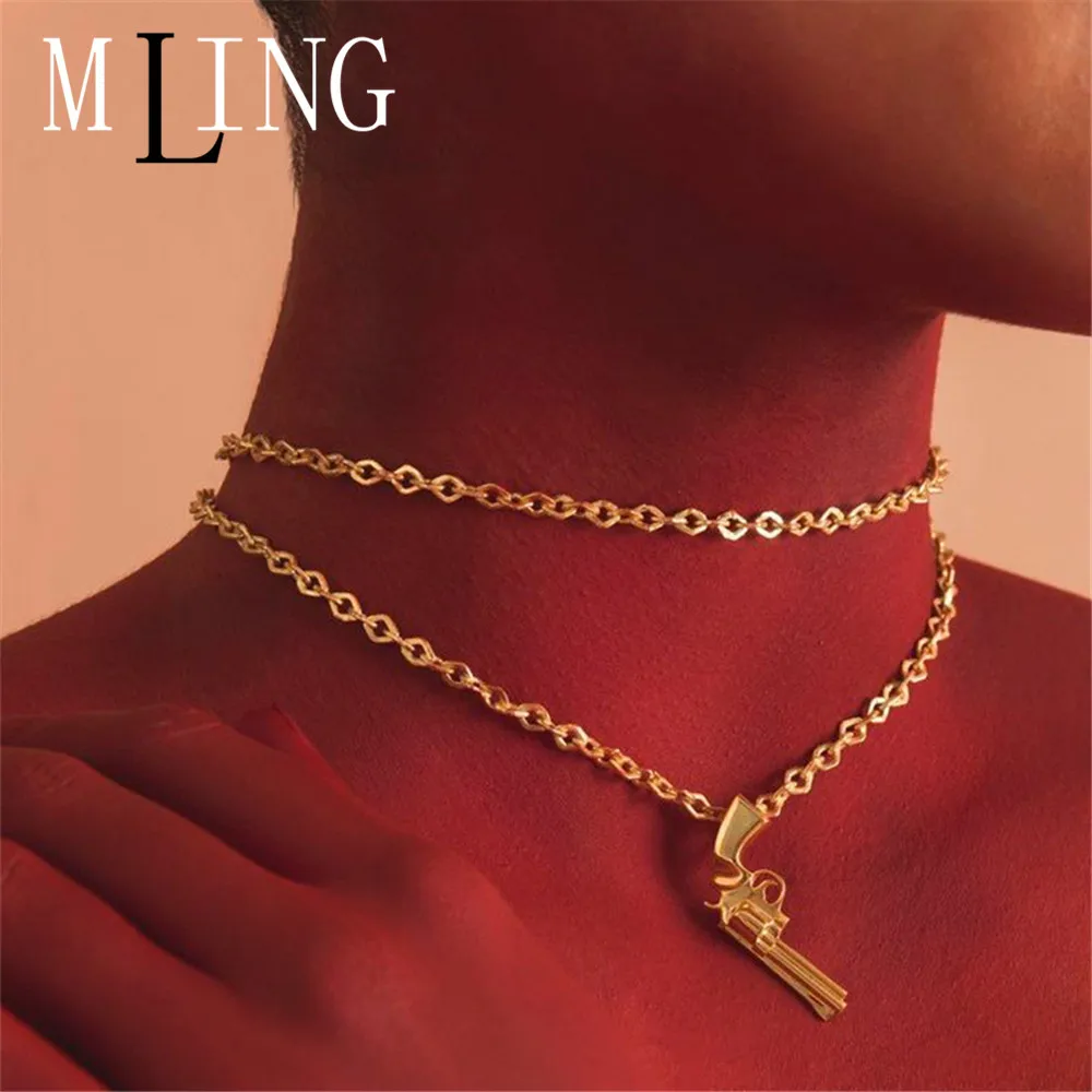 MLING новейшее Золотое Двухслойное ожерелье-чокер готическое ожерелье-подвеска в