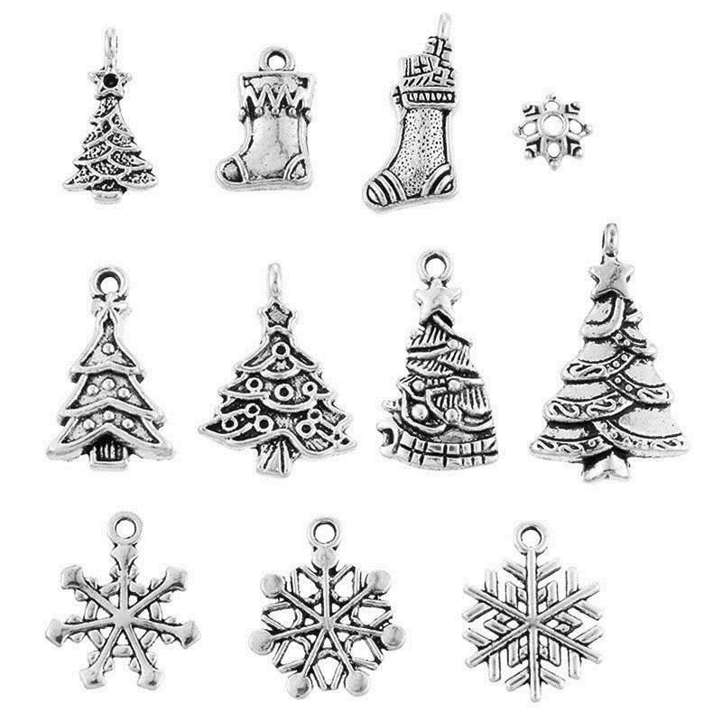 10Pcs Antique silver 19-20 шт, смешанные цвета, металл, эмаль подвески Рождественские Подвески бусины для украшения для браслет серьги ювелирных изделий Рождественская елка украшения - Окраска металла: 10Pcs Antique silver