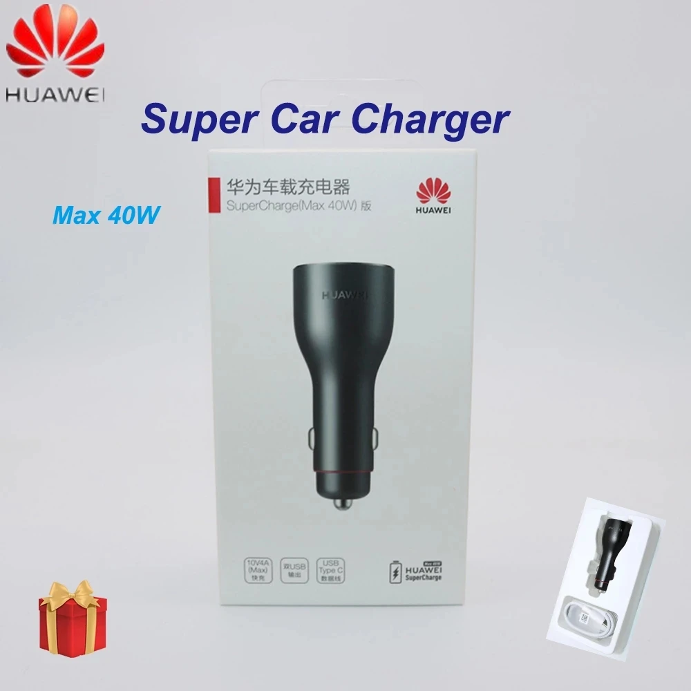Original HUAWEI CP37 Supercharge Car Charger 2 Max 40W 10V 4A Black Double USB 5A Type C Cable for Mate 30 20 Pro Mate20 RS Nova | Мобильные
