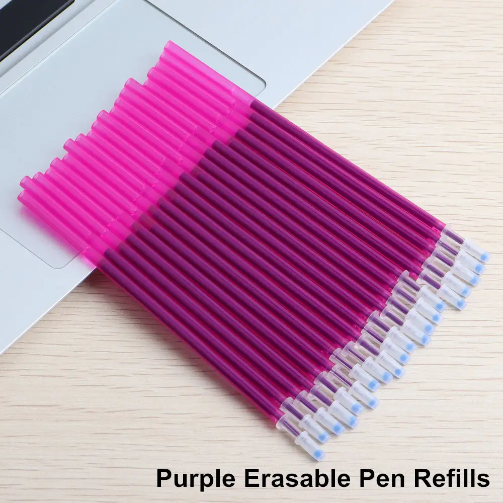 20PCS Purple Стираемая ручка, заправка, Волшебная гелевая ручка, набор, заправка чернил, Канцелярские цвета, черный, синий, гелевые чернила, стирающиеся ручки для школы, офисные принадлежности - Цвет: 20PCS Purple